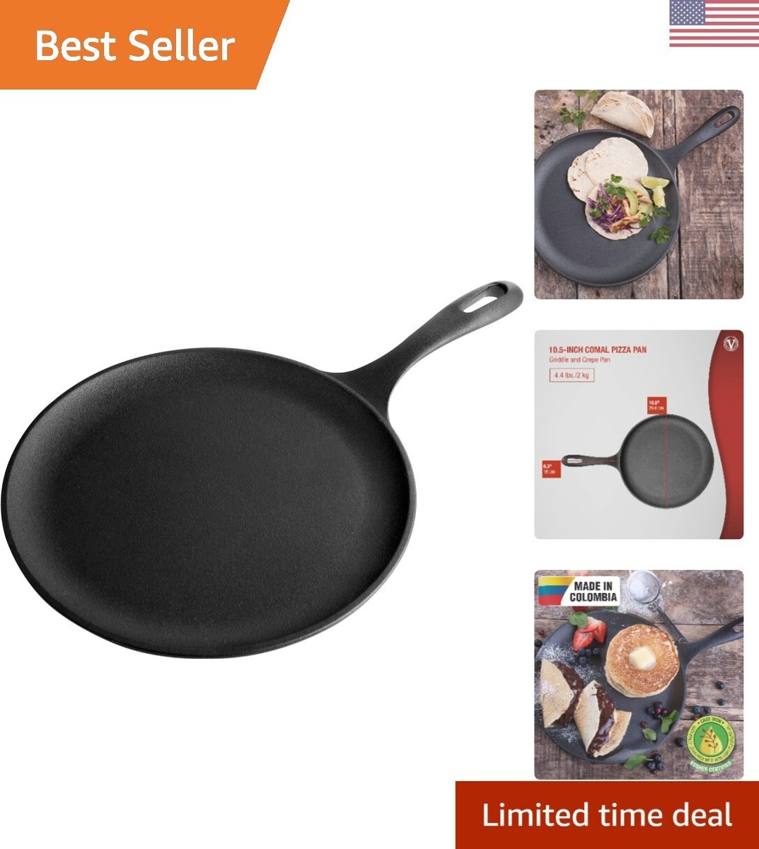 Cast Iron Comal Griddle Pan with a Long Handle