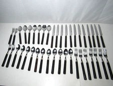 Farberware Antigua Brown Stainless Steel Flatware Set 41 pieces Faux Wood