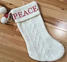 NWT TRIMMERY KNIT & FELT PEACE CHRISTMAS  STOCKING 