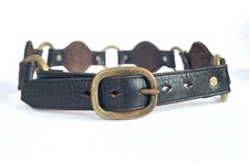 Joed Black Yellow Leather Links  Rings Waist Belt. Ring Buckle. 34 Medium Brass