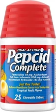 Pepcid Complete Acid Reducer + Antacid Chews, Tropical Fruit, 25 Ct