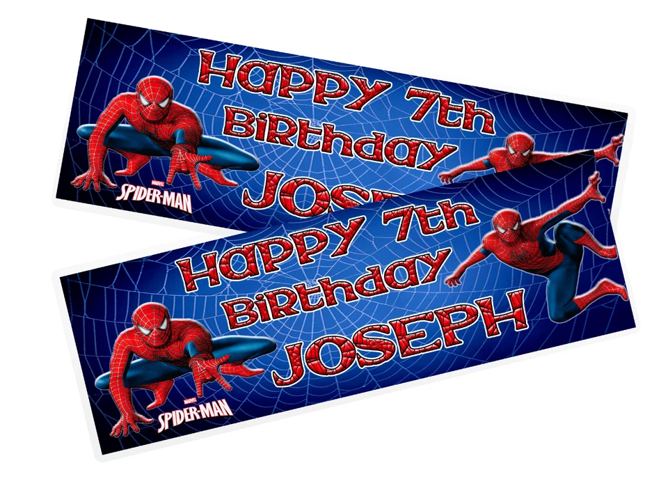 Персонализированный паук супергерой баннеры день рождения празднование - любое имя и возраст x 2 - Изображение 2 из 2