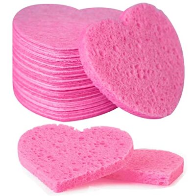 50-Count Facial Sponges Compressed Natural Cellulose Sponge Spunspon Heart Sh...