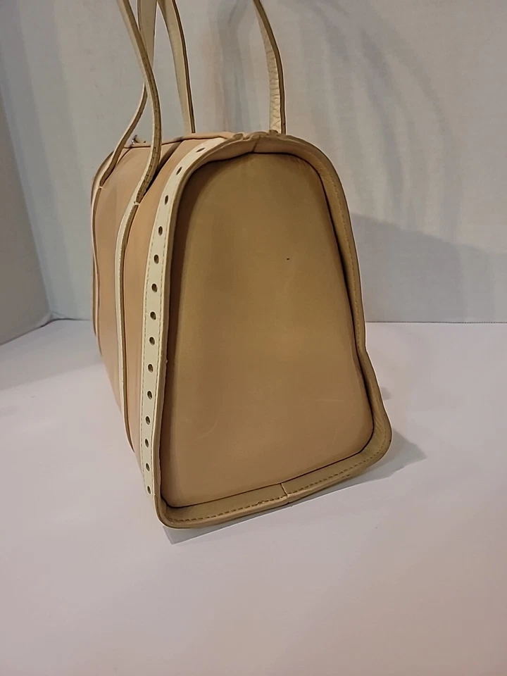 Bolso retro de cuero vintage Ann Taylor beige blanco roto estricción barril Dr Foto 4 de 4