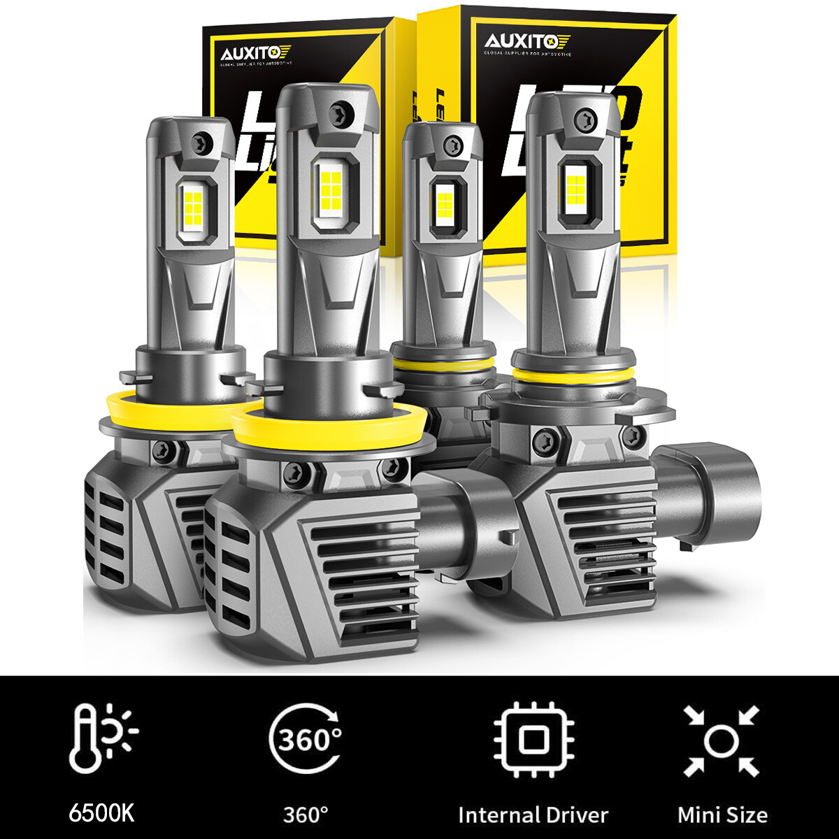 4x 9005 H11 LED Headlight Bulbs Kit 6500K for Ram Chevy Truck Pickup Hi/Low Beam