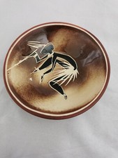 Vintage Brown Pottery Stonewear Trinket Dish, Lovely AfricanTribal Design. 