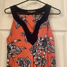 Tommy Bahama Summer Floral Print Sleeveless Halter Dress with Black Trim Sz M