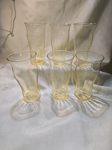 Depression Yellow Optic Topaz Amber Depression Glass Ribbed Tumblers Set Of 6