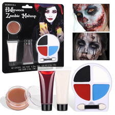 Halloween Zombie Makeup Kit with 4 Colors Face Body Paint  Applicator, Fake Blo