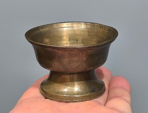 Real Tibet 18th Century Old Antique Buddhist Alloy Copper Oil Ghee Butter Lamp
