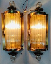 Art Deco Brass & Glass Rod Wall Sconce Antique Light Metro Lighting 1 Pc