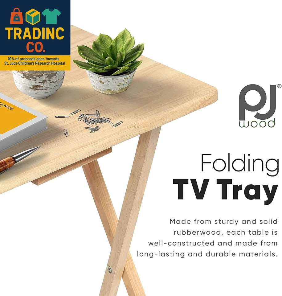 5-Pack TV Tray, Folding Wooden Dinner Table Set with Storage Rack, Natural - Por - Image 4 of 4