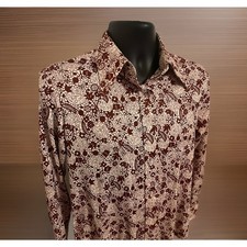 VTG 70s Dagger Collar Shirt Floral Geometric Mod Disco Long Sleeve S/M