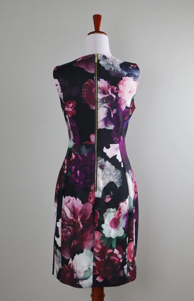CALVIN KLEIN $139 Crepe Stretch Floral Printed Sleeveless Sheath Dress Size 8 - Image 4 of 4
