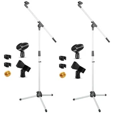 5 Core Microphone Stand Floor Pair Adjustable w Extending Telescoping Boom Arm