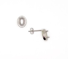 6 x 4 mm Oval Cubic Zirconia Halo Semi Mount Earring Settings Sterling Silver