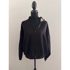 Victoria's Secret PINK Quarter Zip Sweatshirt Black Striped Mock Neck Women M