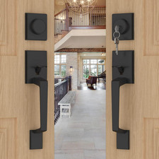 Matte Black Double Door Handle Set with Heavy Duty Lock Deadbolt
