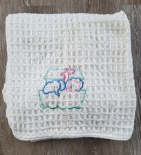 Vintage Cotton Owen Thermal Woven Baby Blanket Noah's Ark 35" x 52" Made in USA