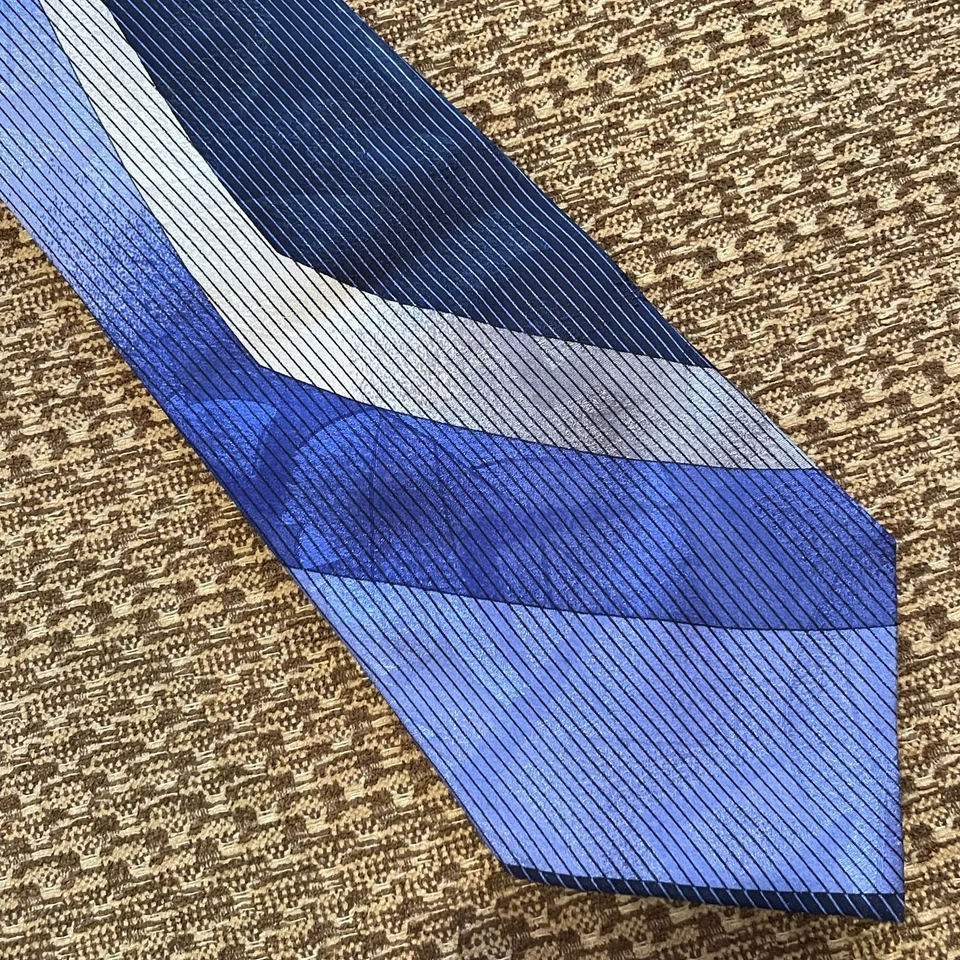 Vitaliano Pancaldi шелковый галстук Италии синий серый полоски геометрический Artsy заявление 4 x 6 - Изображение 3 из 4