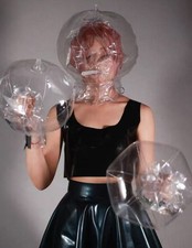 2-layer Transparent TPU material inflate hood neck gaiter gloves for Fetish BDSM