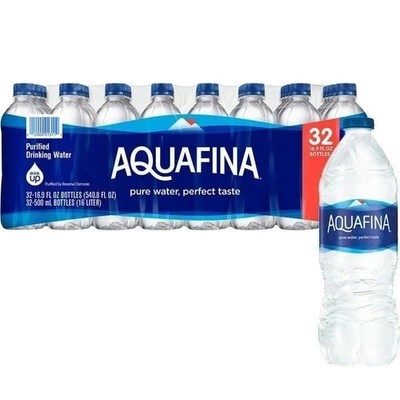 Aquafina Purified Bottled Drinking Water, 16.9 oz, 32 Pack Bottles