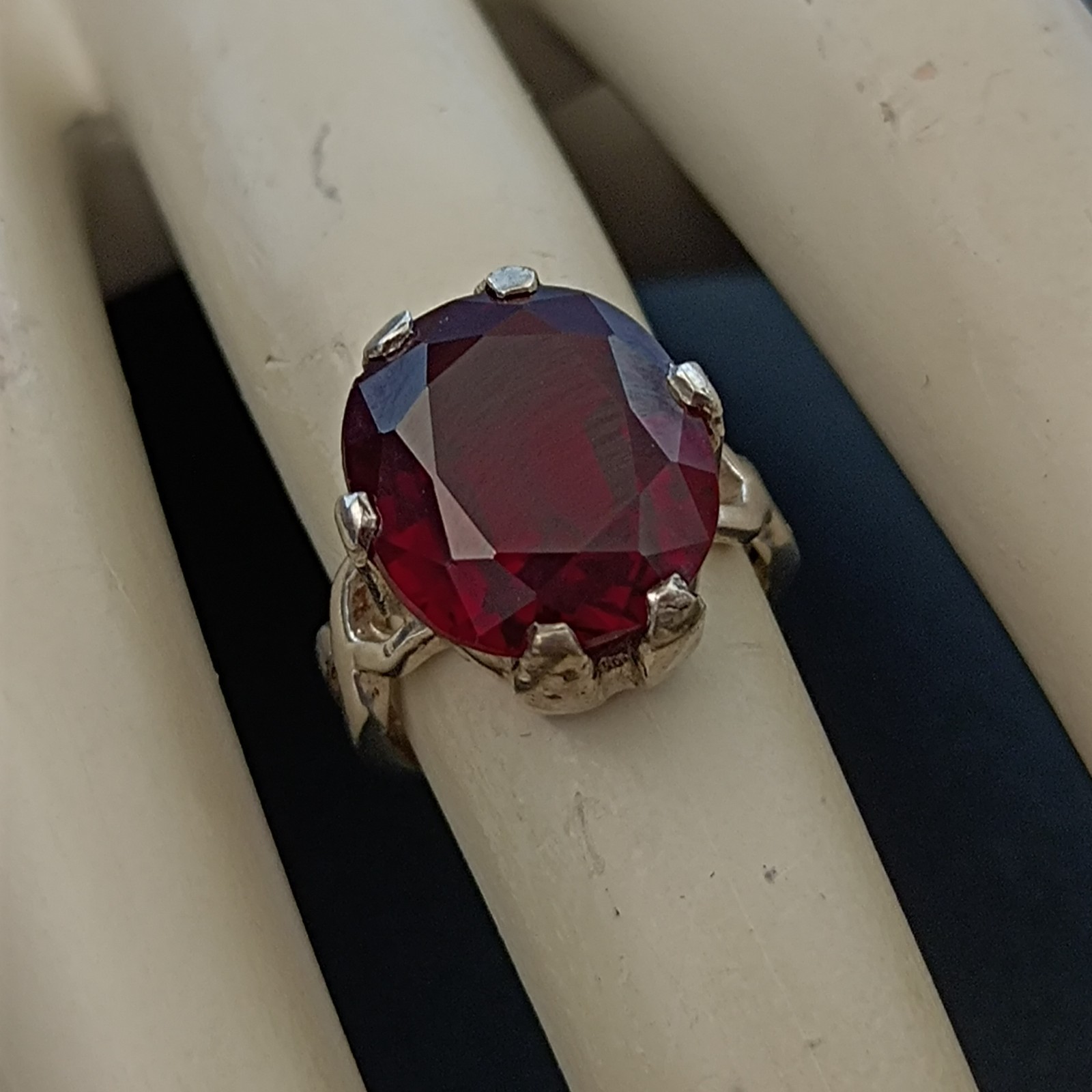 Vintage Sterling Silver Ring Large Ruby Tested Mo… - image 22