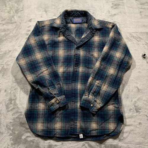 VTG 70s 80s Pendleton Board Shirt Sz M Flannel Button Up Shadow Plaid Blue USA