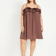 OLD NAVY ~ New! Plus 2X 3X ~ Mocha Adjustable Ruffle-Trim Satin Mini Dress b54