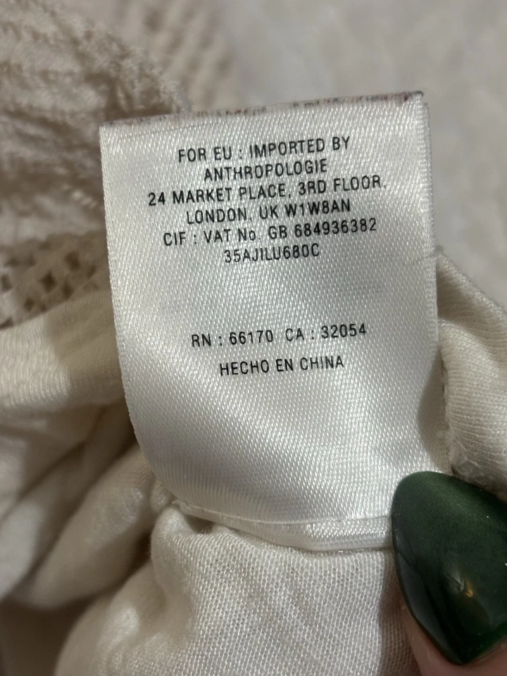 Anthropologie Meadow Rue Mujer’s L Crema Crochet Encaje Boho Top Campesino Coqueta Foto 4 de 4