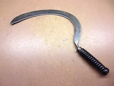 Antique Rustic Farm Hand Scythe Vintage Hand Sickle Tool w/Unique Turned Handle