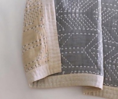 West  Elm ORGANIC Cotton & Linen Arrow Blanket F/Q Reversible Grey Beige Quilt