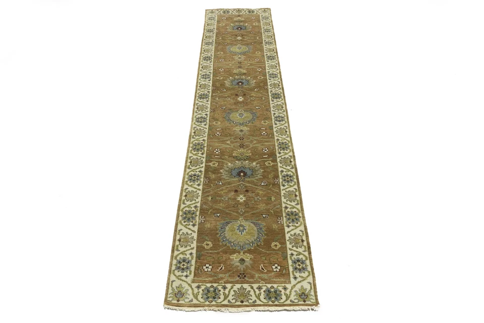 Hand-Knotted Oushak Chobi Oriental Runner Rug 2'5X12 ft Floral Hallway Carpet - Image 2 of 4