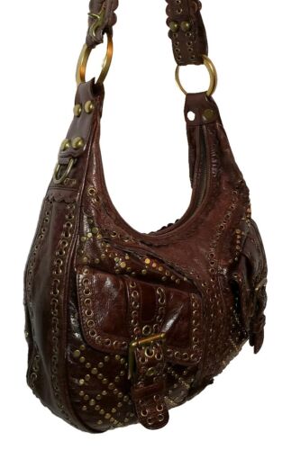 ISABELLA FIORE STUD MUFFIN HOBO ADJUSTABLE STRAP SHOULDER CROSSBODY BAG MRP$795 - Picture 3 of 12