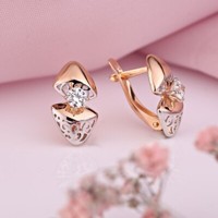 Ohrringe Rose Gold Rot/Weissgold 585 Goldohrringe Mit Cubic Zirkonia Neu