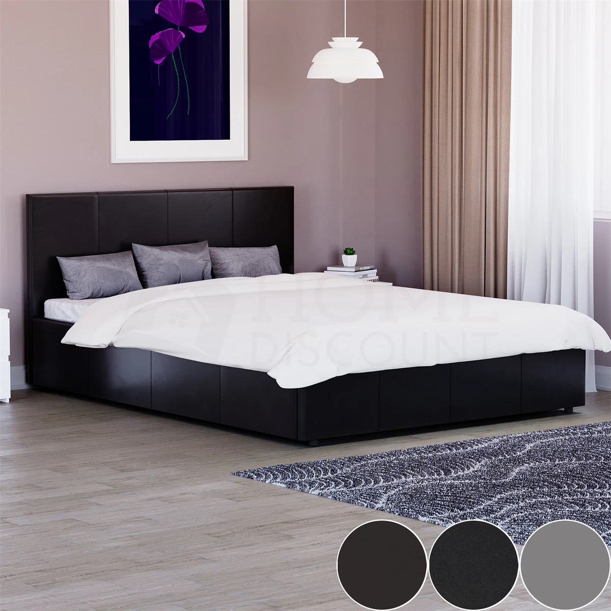 Faux Leather Bed Frame 3ft 4ft6 Double 5ft King Size Memory Foam Mattress