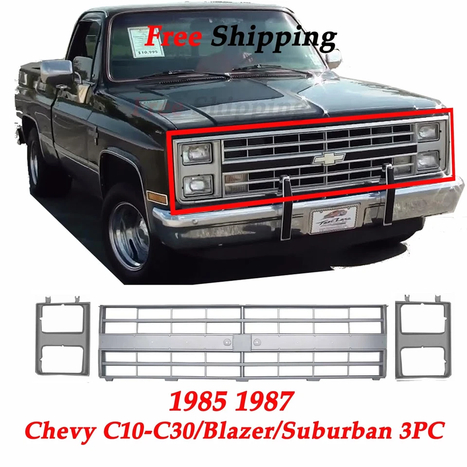 Grill & Head Light Door,Truck Silverado Suburban, 86,88 Fits 1985-1987 Chevy 3PC Foto 2 de 4