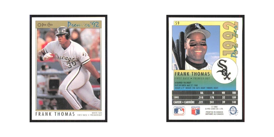 1992 O-Pee-Chee Premier Frank Thomas White Sox #59 - Image 3 of 3