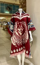 HANDMADE ALPACA PONCHO, DREAMCATCHER WOLF, Red Very Soft  Warm, MADE IN ECUADOR