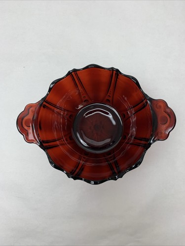 Vintage Anchor Hocking Glassware Royal Ruby Red Oyster Pearl Glass Bowl Handles - Picture 8 of 11