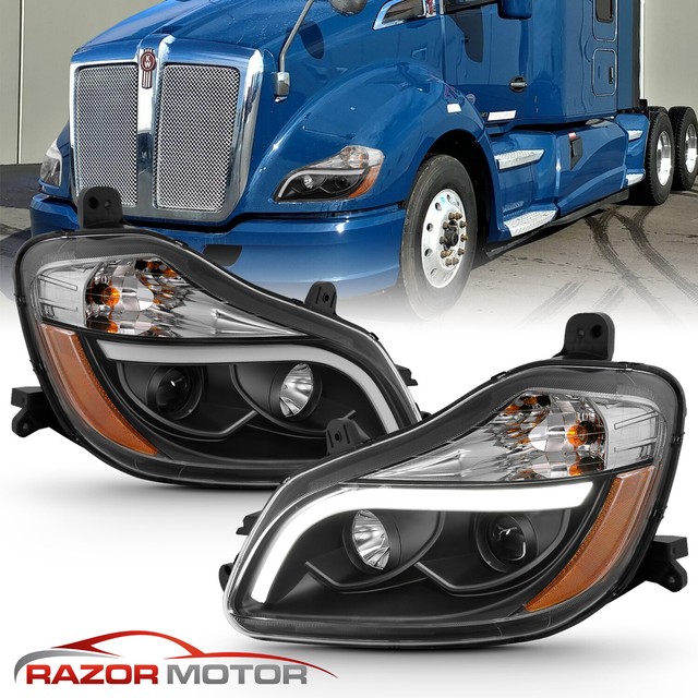 [LED Bar] For 20152018 KENWORTH T680 Black LED Bar Projector Headlights pair eBay