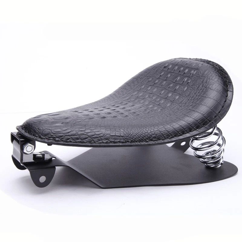 Asiento individual de resorte de cuero para motocicleta de cocodrilo para Harley Softail Chopper Bobber Foto 4 de 4