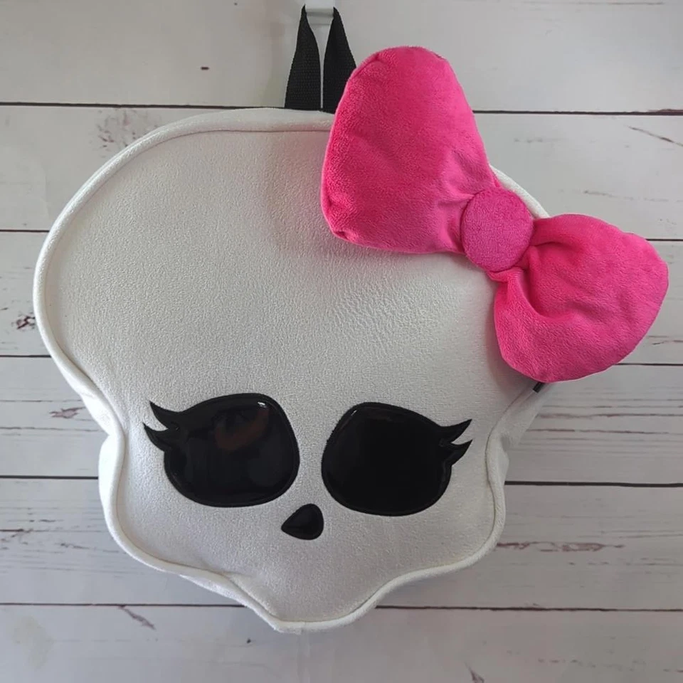 Monster High Skull Plush Pillow White Backpack Skullete with Pink Bow 2011 RARE - Image 2 of 4