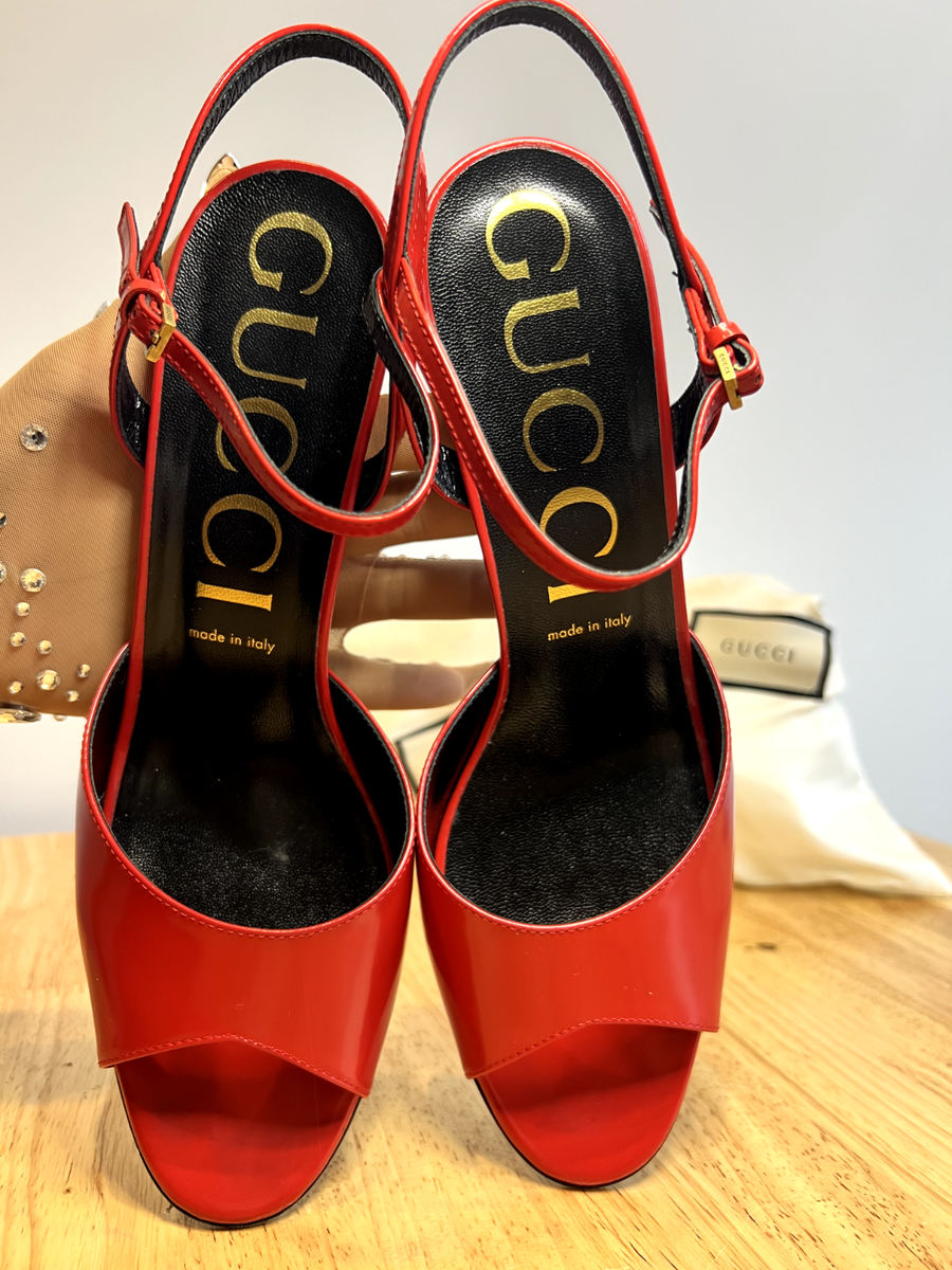 GUCCI Red Leather Sling Back Heels for Women - Recent GUCCI Red Leather Sling Back Heels for Women - Recent