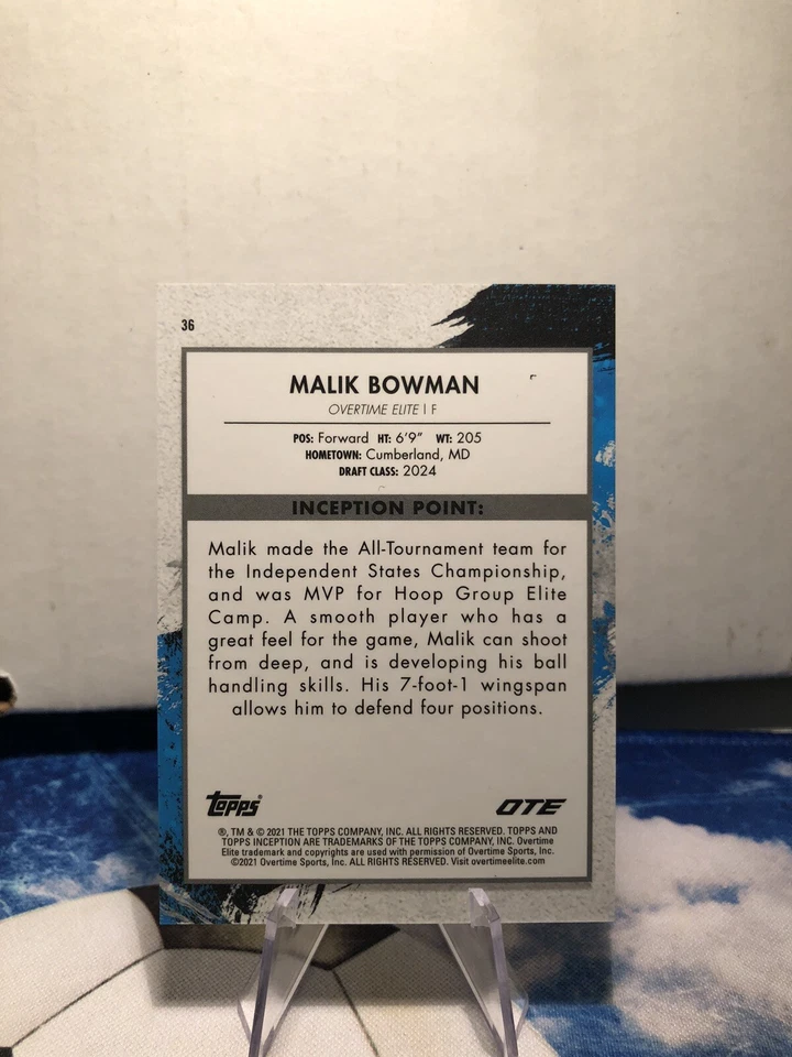 2021-22 Topps Inception OTE Overtime Elite Blue /199 Malik Bowman #36 - Image 2 of 2