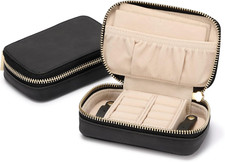 Compact Travel Jewelry Box for Women - Black Organizer for Necklaces  Rings