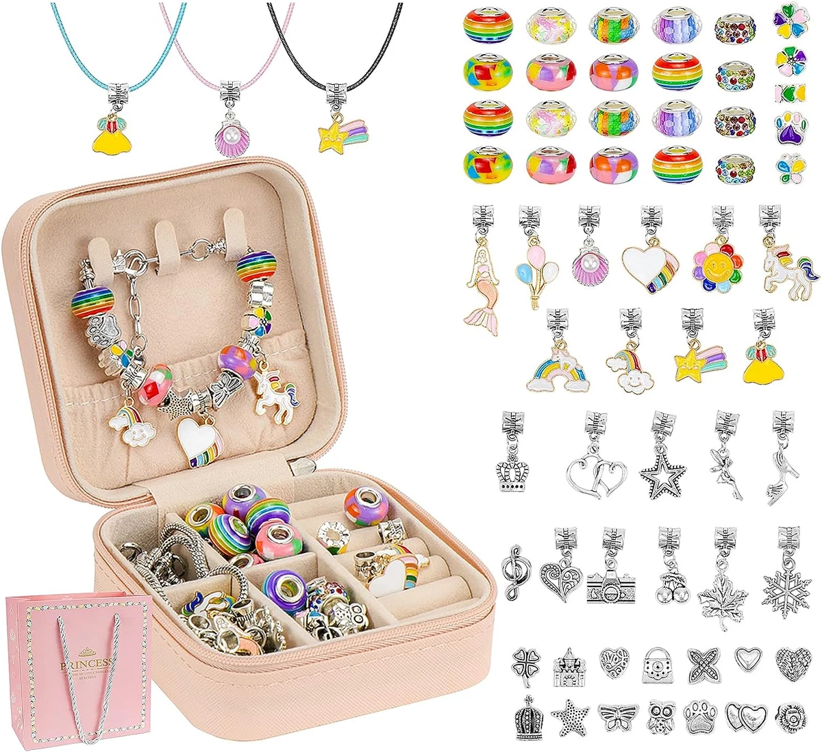 66Pcs Charm Bracelet Making Kit with Jewelry Box, Teen Girl Gifts