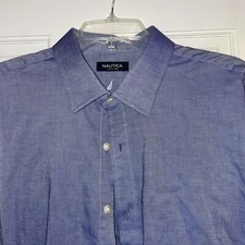 nautica Men s button down shirt Sz 18 34/35 Navy Cotton Long Sleeve