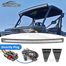 Roof 50'' Curved LED Light Bar Brackets Wire plug For Polaris Ranger 1000 XP