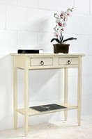 Massivholz Konsolentisch Creme Vintage Holz Wandtisch Beistelltisch Telefontisch
